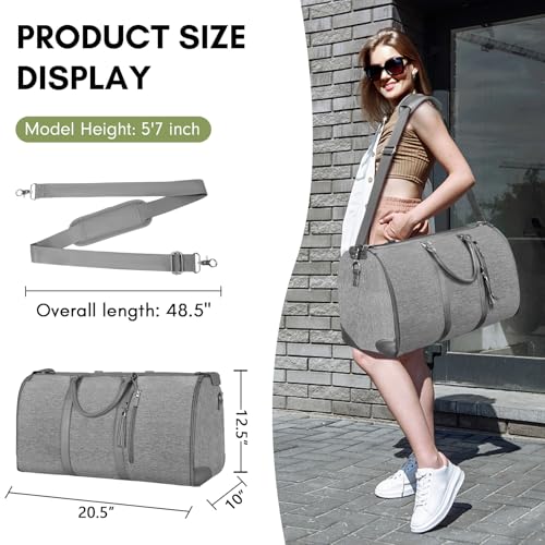 Image of Carry on Garment Bag, Large PU Leather Garment Bags for Travel with Shoe Pouch, Grey, 20.5x10x12.5 inches, Tote