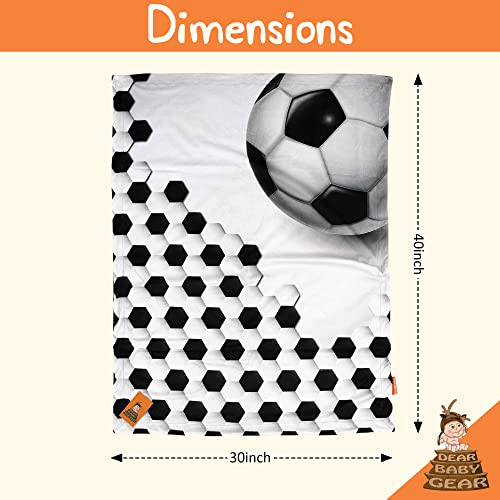Image of Dear Baby Gear Sports Deluxe Baby Blanket - Double Layer Reversible, Milestone & Infant Gifts for Girls and Boys - Toddler Blankets - Soccer Ball and Pattern - 40 inch x 30 inch