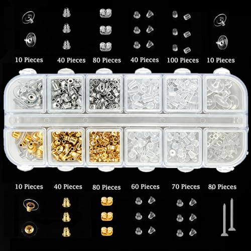 Image of 620 Pcs 12 Styles Earring Backs, iBayam Earring Backings for Studs Multiple Styles Earring Back Clips Earring Backs Metal Rubber Plastic Secure Earring Backs for Safety