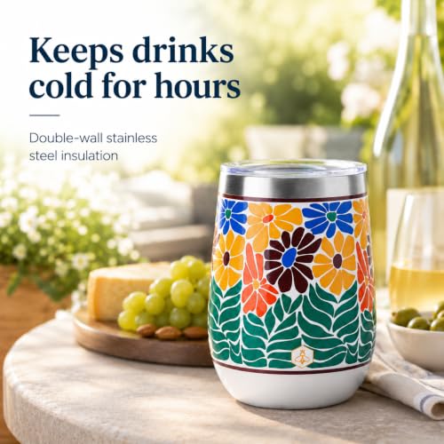 Image of Biddlebee 12 oz Insulated Stemless Wine Tumblers with Lids, Set of 2 | Stainless steel, keeps drinks hot or cold for hours; unbreakable outdoor and travel wine glasses; gift for women