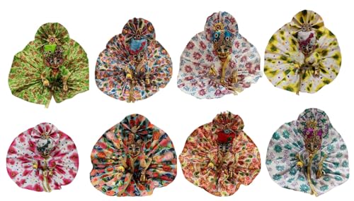 Image of Partish Laddu Gopal Summer Dress with Pagdi (Pack of 8) l Ladoo Gopal Cotton Dress l Kanha Ji Poshak Size 1 (Mix Design, Mix Color, Size 1)