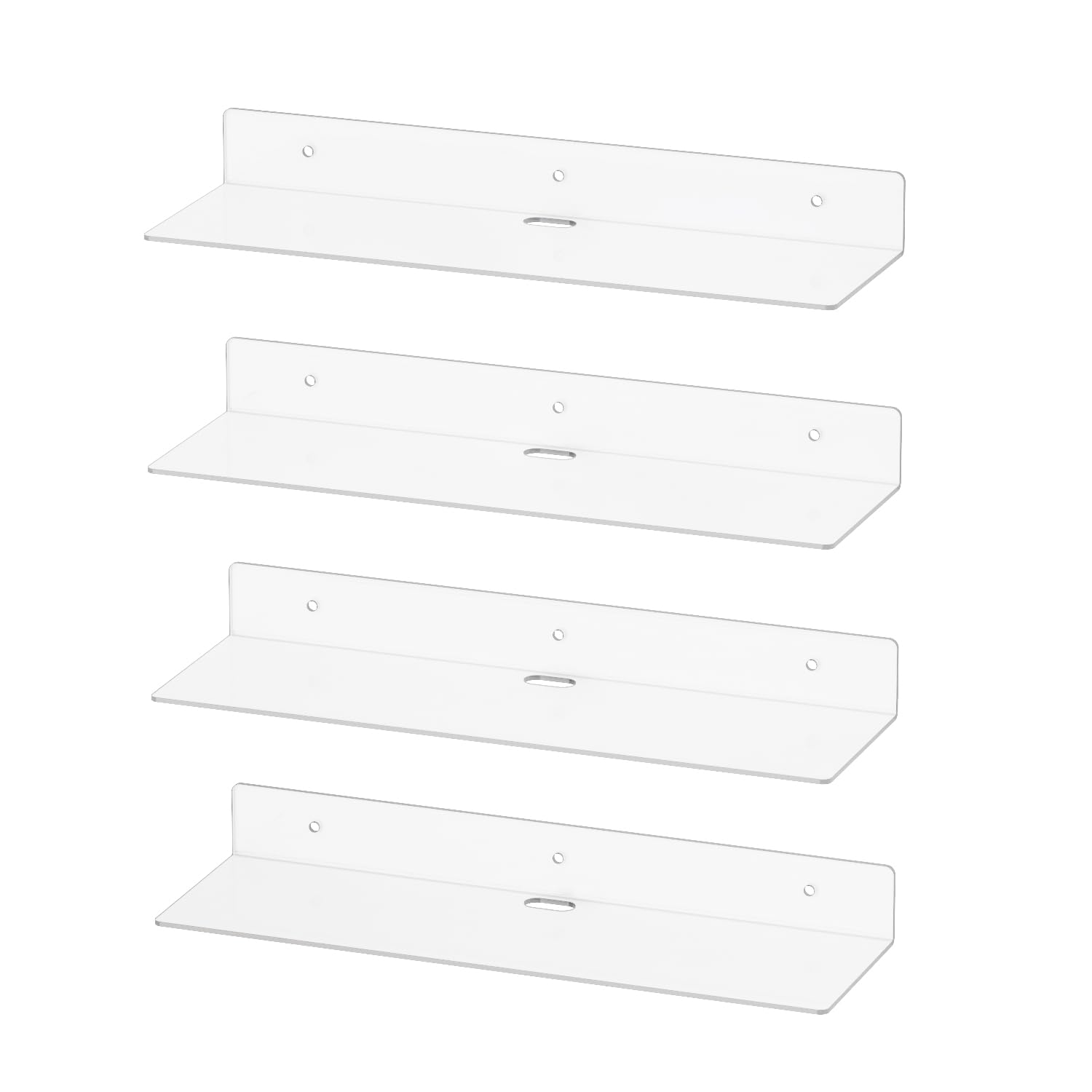 DOLLFIO Acrylic Shelves Set of 4, Clear Shelves for Wall Décor, Display Shelves for Collectibles, Funko Pop, Lego, Floating Shelves Wall Mounted for Bedroom, Living Room, Bathroom, 12 Inch