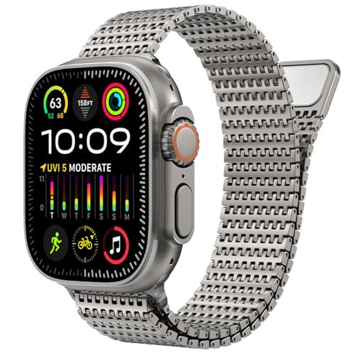 Image of WINGLE Magnetic Mesh Loop for Apple Watch Band Ultra 3 /2 /1 Band 49mm 46mm 45mm 44mm 42mm 40mm 41mm 38mm Men Women, Stainless Steel Adjustable Metal Strap for iWatch Series 11 10 9 8 7 6 5 4 3 2 1 SE