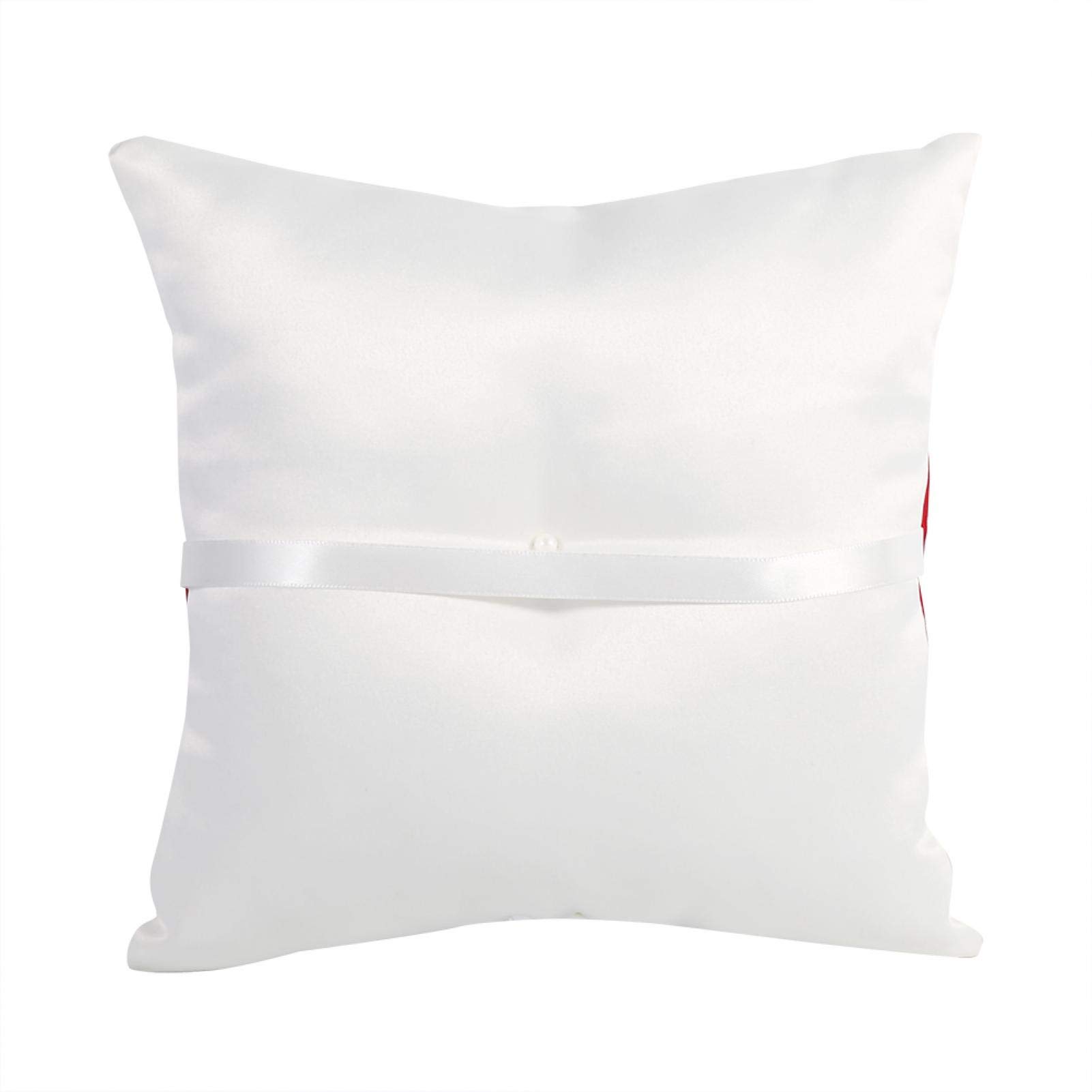 Cuscino per Fedi Nuziali, Cuscino per Fedi Matrimonio, 20 * 20cm Cuscino per Anello Nuziale con Fiocco in Raso con Diamanti a Doppio Cuore per Accessori per Matrimonio (Rosso)