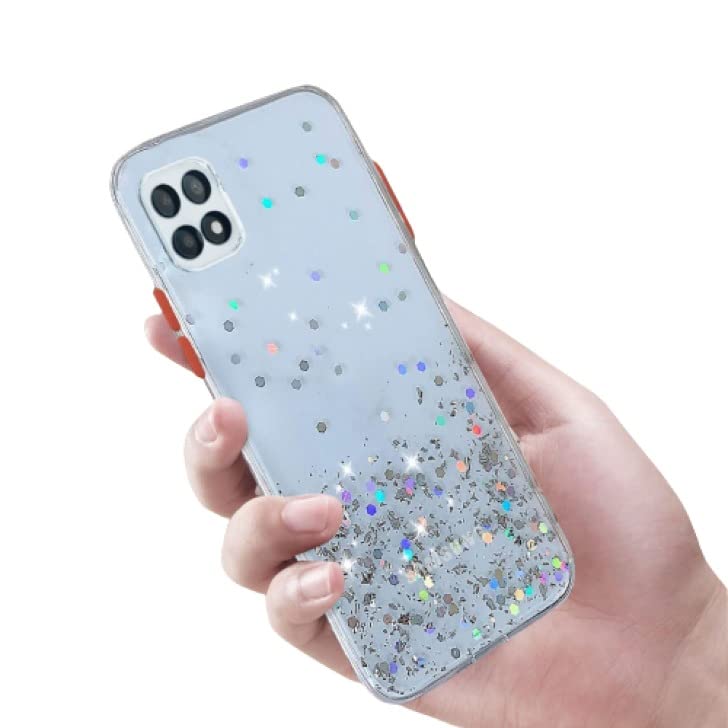 Image of VONZEE Case Compatible with Samsung Galaxy F42 5g /A22 5g, Non Moving Glitter Cover for Girls & Women Soft TPU Shockproof Anti Scratch Drop Protection Cover (White)
