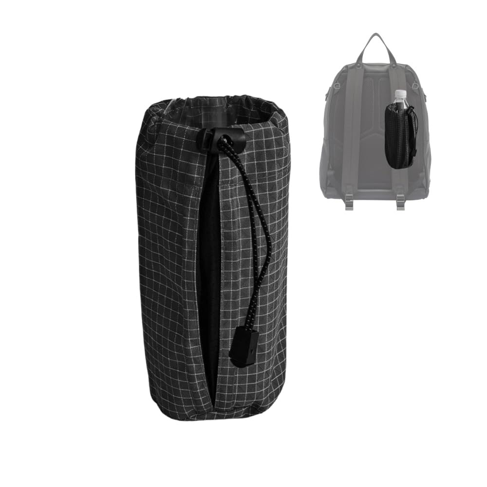 Carpjz Black Shoulder Strap Water Bottle Holder, Adjustable Water-Proof Drawstring Backpack Attachment Pouch, Lightweight Hydration Carrier With Clip & Molle Strap For Hiking Camping Trekking