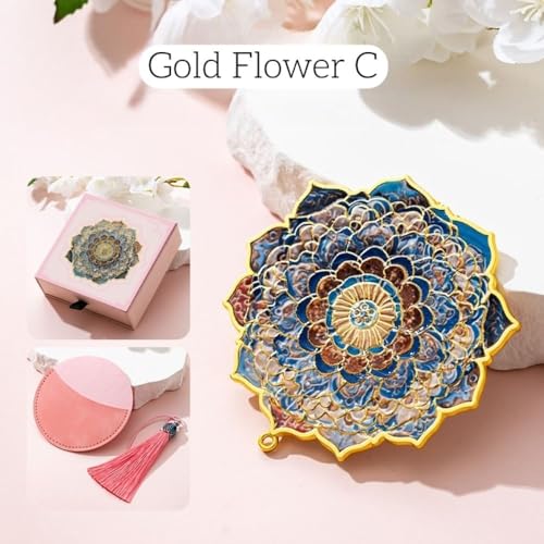 Espejo de Maquillaje Estilo Chino 3D Flor Dorada miniatura 4