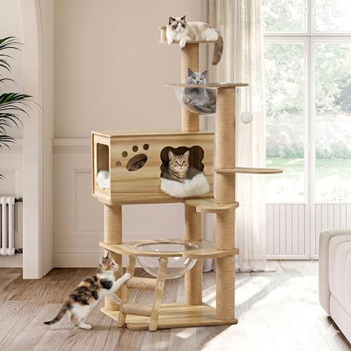 Torre para gato grande de madera 52 pulgadas miniatura 1
