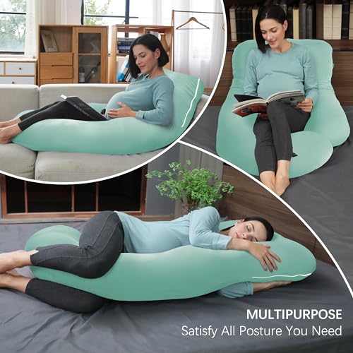 Image of MOON PARK Pregnancy Pillows for Sleeping - U Shaped Full Body Maternity Pillow with Removable Cover - Support for Back, Legs, Belly, Hips - 57 Inch - Turqouise - Cooling Cover