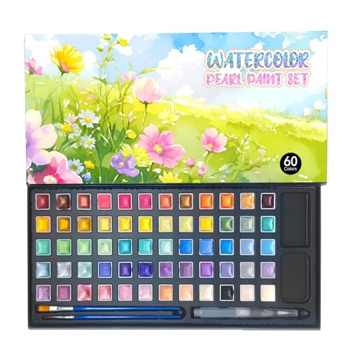 YZYBFUQ 2ml Large Capacity Metallic Watercolor Paint Set 36/60/84 Color Metallic/Pearlescent/Glitter/Color Shifting/Shimmer Water Color Paint for Adult Kids with 2 Paintbrushes (60colors)