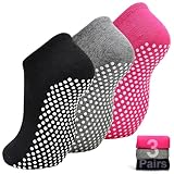 SkiBeaut Yoga Grips Non Slip Socks Pilates Anti Skid Sticky Grippers Ballet Barre Socks for Women 3 Pairs ，US Women size 5-8