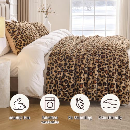 Image of EMME Faux Rabbit Fur Bubble Throw Blanket, Leopard Print 50 inch x 60 inch