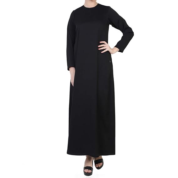 Mushkiya Beautiful & Stylish A-line Abaya Dress Made In Nida Satin Fabric With Side Pockets For Women & Girls (AB-117-Black)