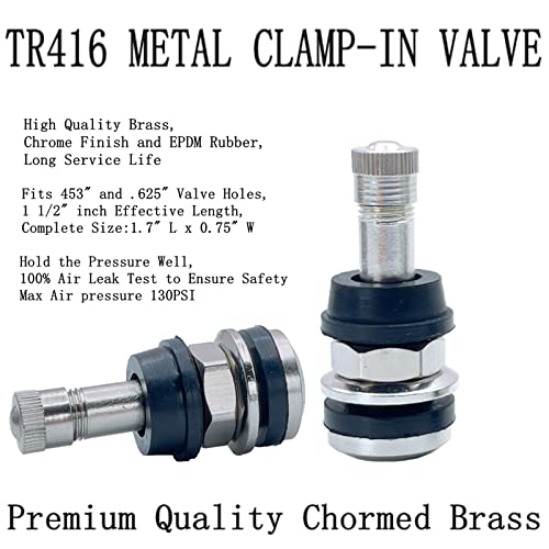 Image of 5Pieces TR416 Metal Valve Stems, Metal Tire Valve Stems, High Pressure Valve Stems Outer Mount Fits 0.453 inch and 0.625 inch Rim Hole, 1 1 /2 inch Long (Silver)