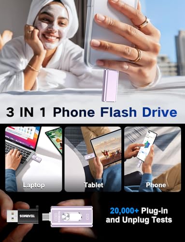 Image of 512GB Photo Stick for iPhone Flash Drive, Memory Stick Phone Storage for Photos and Videos Files Backup, Compatible with iPhone iPad Android PC, Plug & Play, No App Required (Light Purple)
