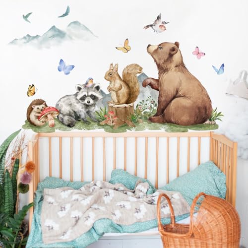 Image of Woodland Cartoon Animal Wall Stickers, Forest Animal Decals - Fox, Fawn for Nursery, Playroom, Classroom, Peel & Stick