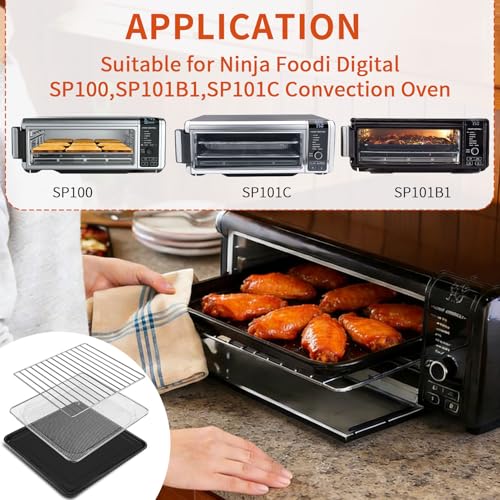 Image of Air Fryer Rack Basket Tray for Ninja Foodi 8 in 1 SP100 SP101 Digital Air Fryer Countertop Oven, 13.4''*13.4'' Stainless Steel Air Fryer Accessories Roasting Steamer Grill Racks，Dishwasher safe