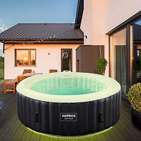 Arebos SPA Hinchable con Banda Luminosa LED y 130 Boquillas de Masaje Cover