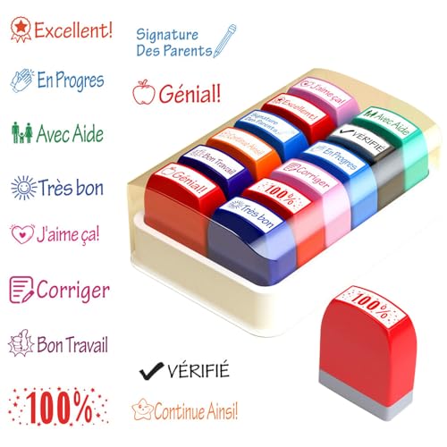 BIZOI 12 Pièces Tampons Enseignants Français, Tampon Enseignant Français, Tampon Encreur...