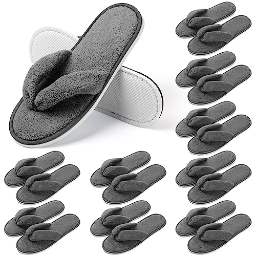 Image of Unittype 10 Pairs Spa Slippers Flip Flops Thong Sandal Slippers Soft Coral Fleece for House Guest Hotel