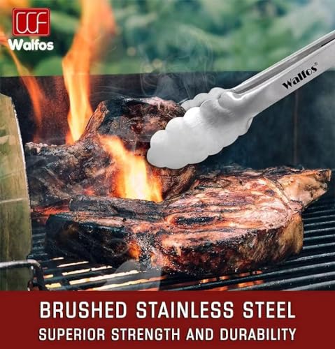 Walfos Kitchen Tongs - 30cm Heavy Duty Food Tongs, Stainless Steel and Non-Slip Heat Resistant Handle - Great for Cooking, Grilling, Turning and Barbecue - Image 4