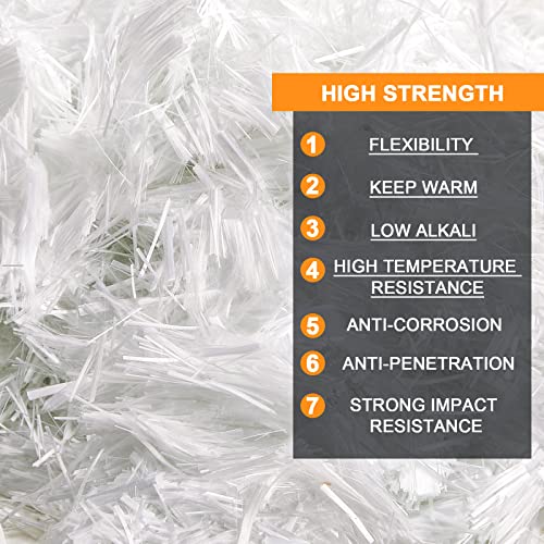 1Lb 3/4'' (19 Mm) Fiberglass For Cement Mortar Concrete Fiber Reinforcement Anti Seepage Anti Cracking White Fibers For Concrete Cement Countertops Building Wall Garden Floor (1 Pack) #TOP2