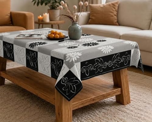 Image of Cotton Net Embroidered Center & Dining Table Cover for 4 Seater | Rectangular 40x60 Inch | Lightweight & Washable Table Cloth | Pack of 1 (Black)