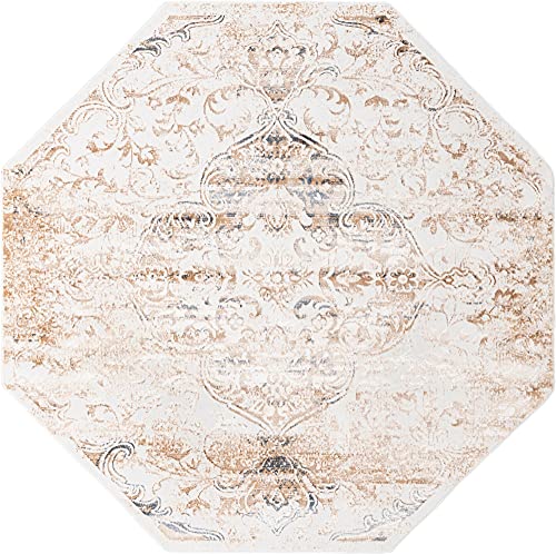 Rugs.com Highbury Collection Rug – 8 Ft Octagon Ivory Medium-Pile Rug Perfect for Living Rooms, Kitchens, Entryways