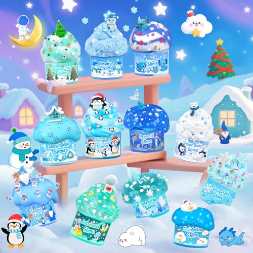 Image of Advent Calendars 2025, Blue Slime Kit, Butter Slimes Cloud Slimes Fluffy DIY Kit for Girls and Boys, Slime Party Favors Goodie Bag Stuffers, 4 5 6 7 8 9 10 Year Old Girl Birthday Gift Cute Stuff