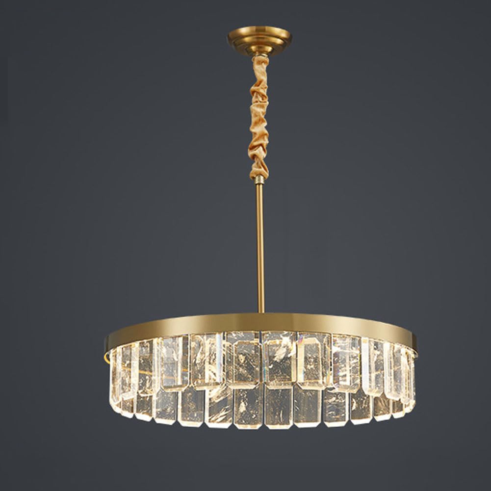 KXEcoLife Modern natural crystal chandelier, simple light luxury stainless steel + K9 for living room dining bedroom sample lamps and lanterns,35cm