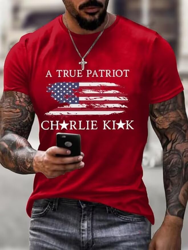 Men's A True Patriot Printed Casual T-Shirt Turning Point America Flag Charlie Kirk Shirt2