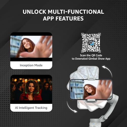 Image of Amazon Basics 3-Axis Smartphone Gimbal Stabilizer with AI Face&Body Tracking|Foldable Design |Adjustable Fill Light| 8 Hr Battery| iPhone, Android Compatible| Perfect for travel /vlogging,Grey (AB-M01)
