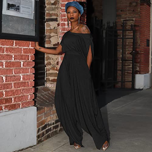 Womens Casual 2 Piece Outfit Loose Off Shoulder Crop Tops Harem Pants Jumpsuit Tracksuits Set4