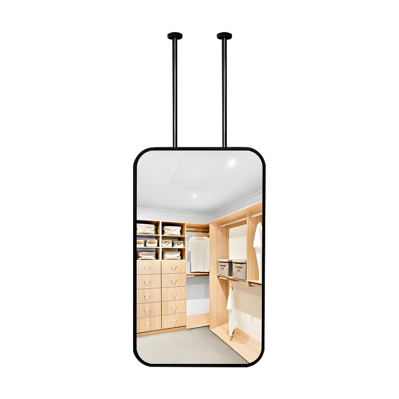 FGXHHS Rectangular Ceiling Mounted Mirror, Black Frame Decoration Wall-Mounted Mirrors with Metal Floating Boom, Hotel Bathroom Vanity Hanging Mirror(40cmx60cm)