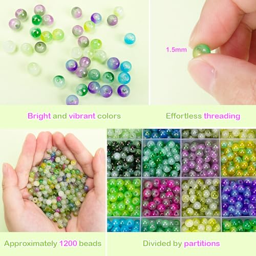 Image of XSEINO About 1200+ pcs 6mm Glass Beads Bracelet Making Kit, 24 Assorted Green Bi-Color Fusion Series Crystal Beads for Jewelry Making, DIY Crafts, Friendship Bracelets