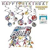 Amscan Power Rangers Birthday Party Bundle, Banner, Hanging Swirls and Table Decorating Kit