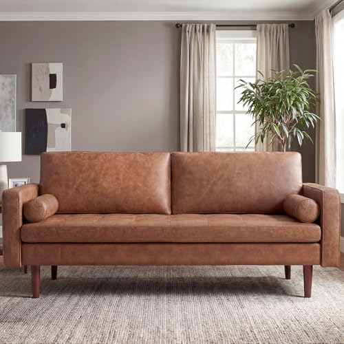 Meeyar Faux Leather Sofa 70 Brown Leather Couch for Living Room