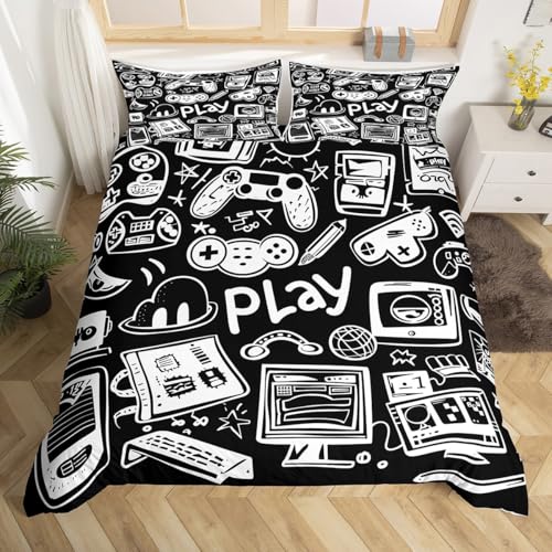 Homewish Housse de Couette 200x200 Garcon Gamer, Parure de Lit Enfant Decoration Chambre Gaming pour Ado Adulte, Sets de Housses de Couettes Jeux Vidéo Gamer,...