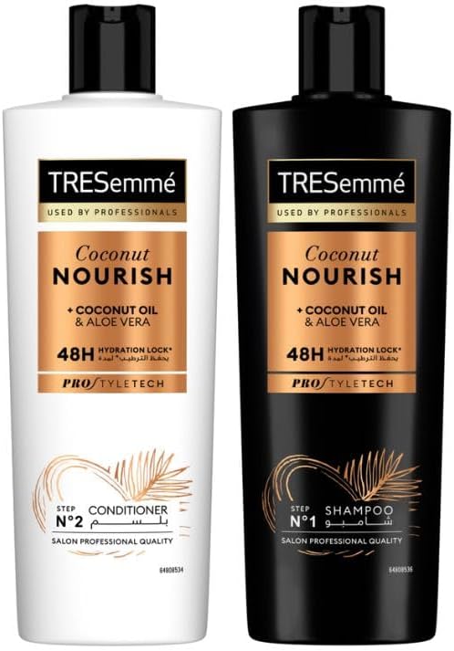 TRESEMME Shampoo, Coconut Nourish, 48h hydration lock* with coconut oil & aloe vera, 400ml + TRESEMME Conditioner, Coconut Nourish, 400ml
