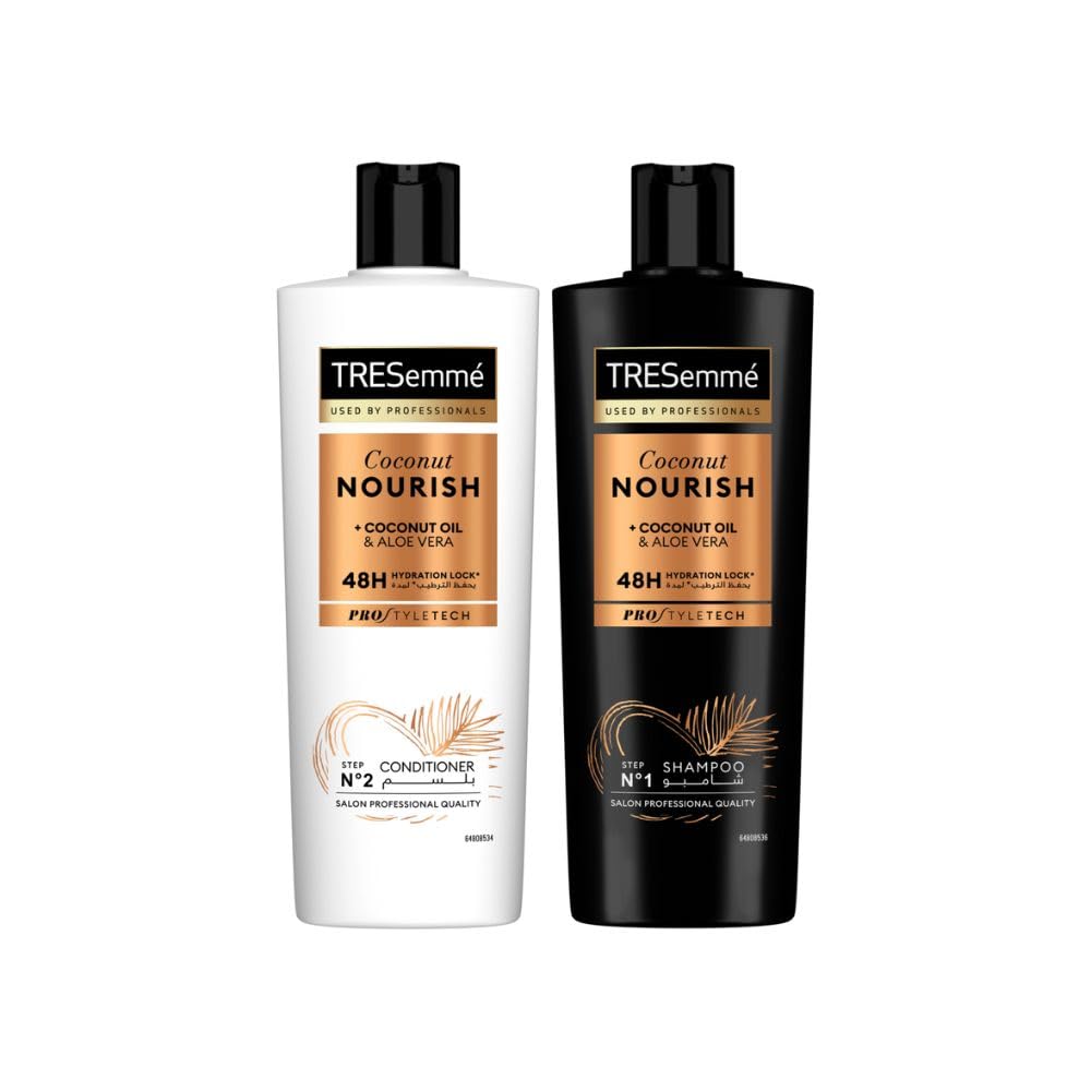 TRESEMME Shampoo, Coconut Nourish, 48h hydration lock* with coconut oil & aloe vera, 400ml + TRESEMME Conditioner, Coconut Nourish, 400ml