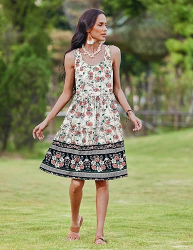 Image of Zeagoo Womens Summer Casual Crewneck Sleeveless Midi Dress with Pockets Tiered Flowy Swing A Line Sundresses