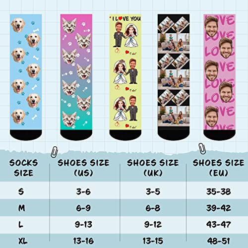 Iuddeih Custom Socks Personalized Socks Funny Socks Face Socks Cat Dog Novelty Crew Socks, Personalized Gifts Size 3-16 #TOP4