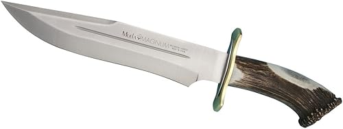 MUELA MAGNUM-26 Cuchillo de caza con mango de cornamenta de ciervo rojo con funda de cuero
