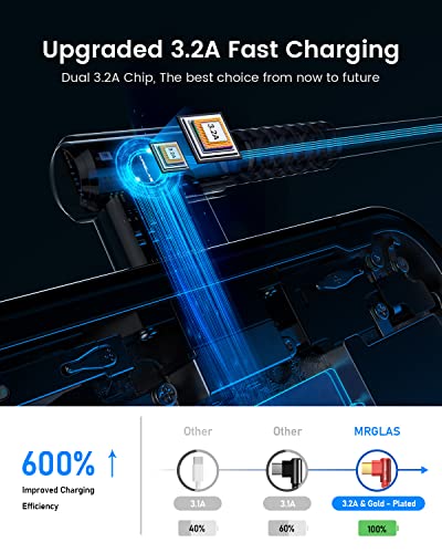 Image of MRGLAS 3.2A USB C Charger Cable,[2-Pack,6.6+6.6FT] USB A to USB C | Right Angle Gold-Plated Type C Charger Fast Charging Durable Braided Cord for iPhone 17 16 15 Samsung S10 S9 Note 10 S21 LG
