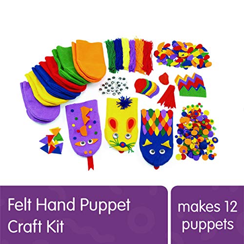 Colorations Felt Imaginary Hand Puppet Craft Kit for Kids, Makes 12 Puppets, Googly