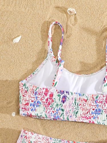 Image of SOLY HUX Girl's Floral Print Bikini Set Spaghetti Strap Smocked Bathing Suit Two Piece Swimsuit