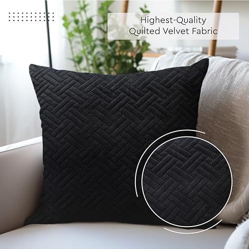 Image of Encasa XO Velvet Cushion Covers, No Inserts, Set of 2, Black | 24 inchx24 inch | Both Side Fabric | Hidden Zipper Closure | Solid Color | Fade & Shrink Resistant | Machine Washable