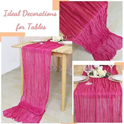 Pink Table Runner Boho Cheesecloth Fabric Gauze Table Runner 13Ft Rustic Cheese Clothes Tablcloth Romantic Fuchsia Table Linens For Wedding Shower Decor Farmhouse Style Table Runner Birthday Party #TOP4