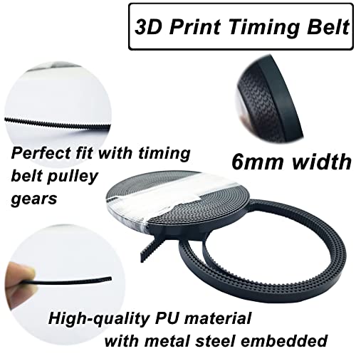 Cinghia per stampante 3D 5 metri (16,4 ft), Cinghia dentata da 6 mm GT2 Belt aperta sincrona in PU con nucleo in acciaio per stampanti 3D Ender 3, nero