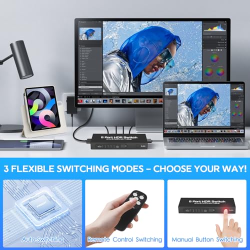 Switch HDMI 2.1 8K de 48Gbps con 5 entradas para máxima fluidez de vídeo 5